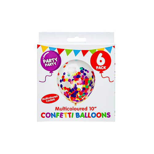 Confetti Balloons 6pk Multi Colour 10"