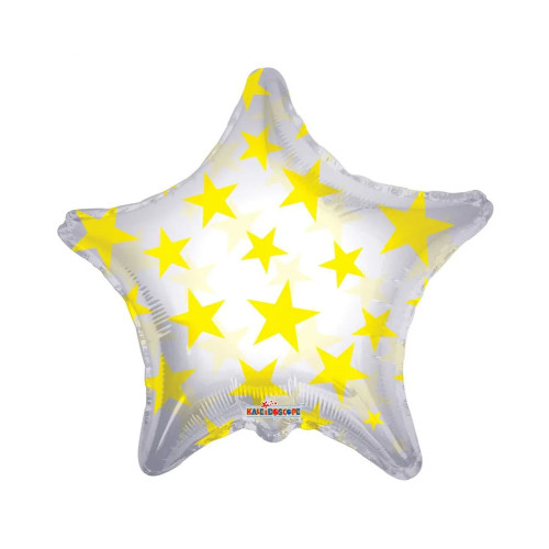 22" Yellow Patterned Star Clear View Balloon