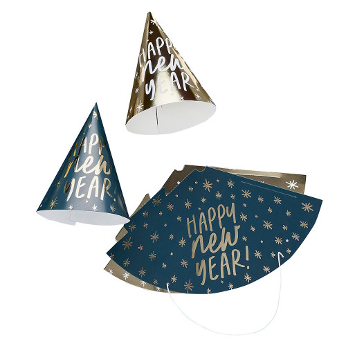 'Happy New Year' Navy & Gold Party Hats 10 Pack 