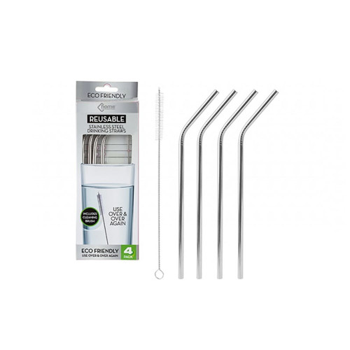 4PC S/S REUSABLE STRAWS WITH   CLEANING BRUSH IN WINDOW BOX  