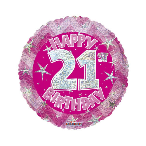 Pink Holographic Happy 21st Birthday Balloon - 18 inch