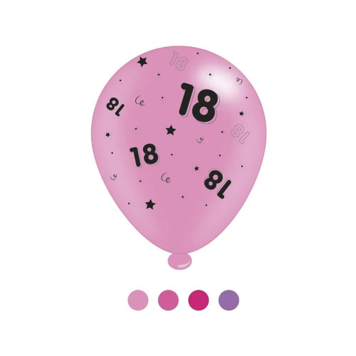 Age 18 Pink Birthday Latex Balloons pk of 8 (1/48)