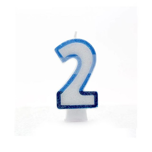 2 Blue Coloured Number Candle