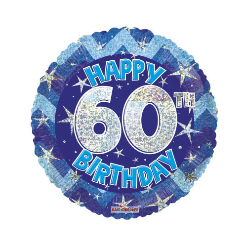 Blue Holographic Happy 60th Birthday Balloon - 18 inch