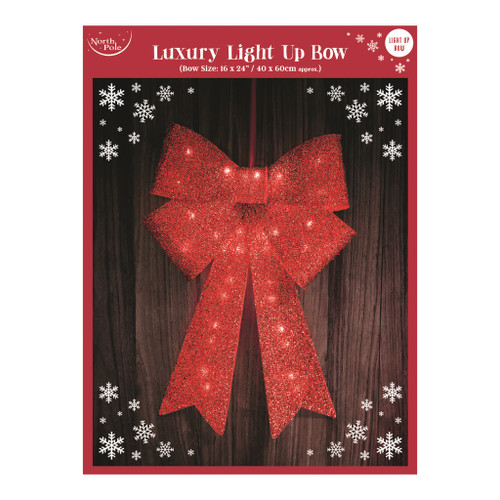 RED LIGHT UP LED XMAS BOW 16 X 24"