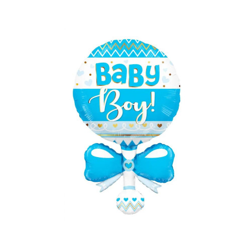Baby Rattle Shape Blue Balloon - 36 inch