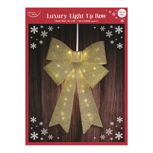 GOLD LIGHT UP LED XMAS BOW 16 X 24"