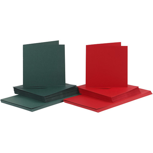 Cards and envelopes, green, red, card size 15x15 cm, envelope size 16x16 cm 50 s