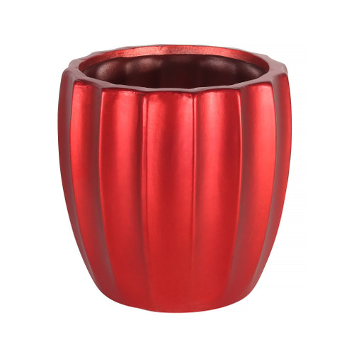 Metallic Red Grooved Ceramic Pot (14cm x 13cm)