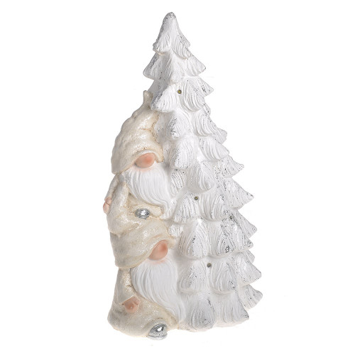 Magnesia White Gonks With Tree & LED Light 26.5x19.5x47Cm