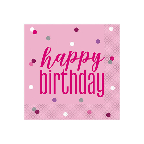 Glitz Pink Happy Birthday luncheon Napkin 16pk