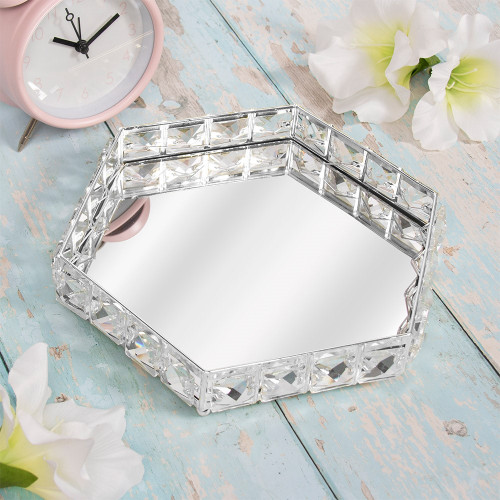 Silver Crystal Tray Hex 22.5Cm