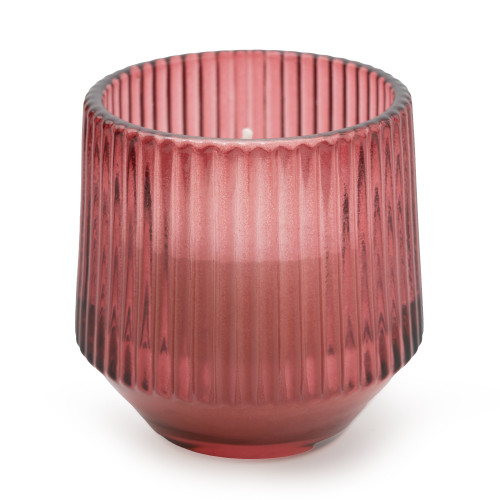 8Cm Ridged Glass Candle Red Pomegranate & Cassis Scent
