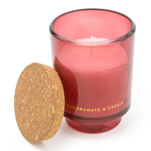 10.5Cm Glass Candle With Cork Lid Red With Pomegranate & Cassis Scent