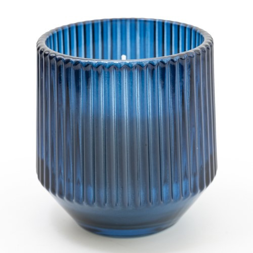 9.7Cm Ridged Glass Candle Blue Midnight Pomegranate Scent