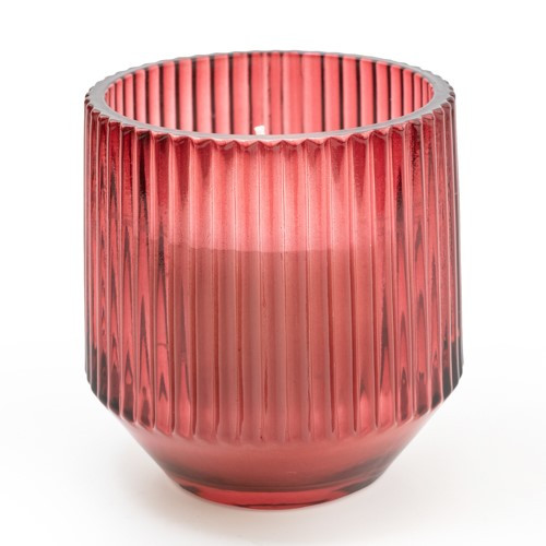 9.7Cm Ridged Glass Candle Red Pomegranate & Cassis Scent