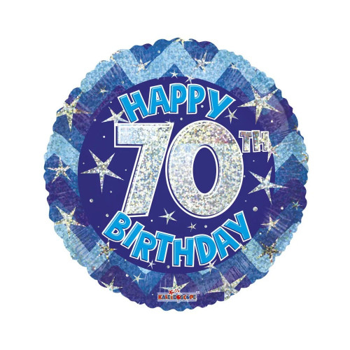 Blue Holographic Happy 70th Birthday Balloon - 18 inch
