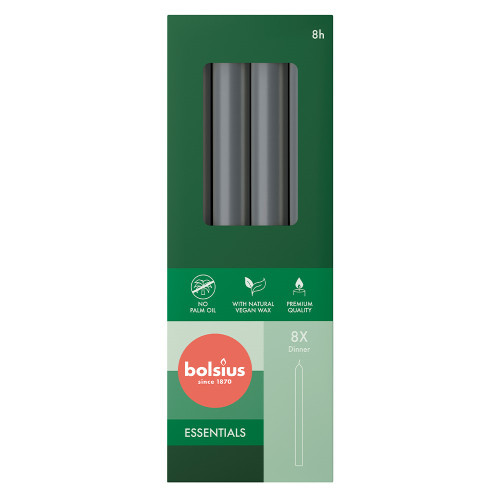 Bolsius Essential Dinner Candles  Box of 8 -230x20mm - Stormy Grey