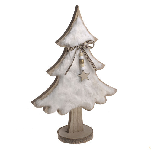 Wooden Tree Ornament With Fur Large