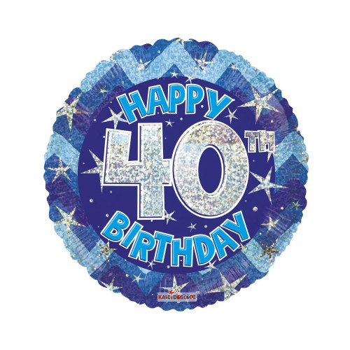 Blue Holographic Happy 40th Birthday Balloon - 18 inch