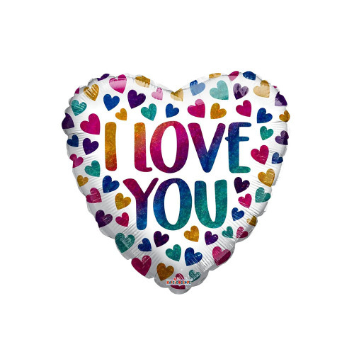 Rainbow Love Hearts Holographic Balloon - 18 inch