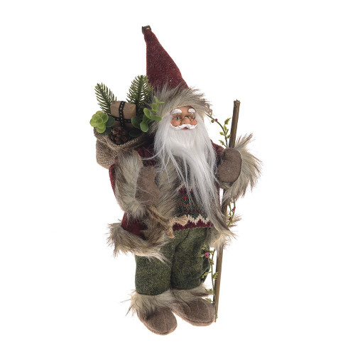 Standing Santa Red & Green Jumper With Bag & Cane 30Cm