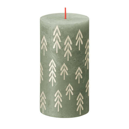 Bolsius Rustic Festive Silhouette Pillar Candle - 130x68mm - Fresh Olive with Tr