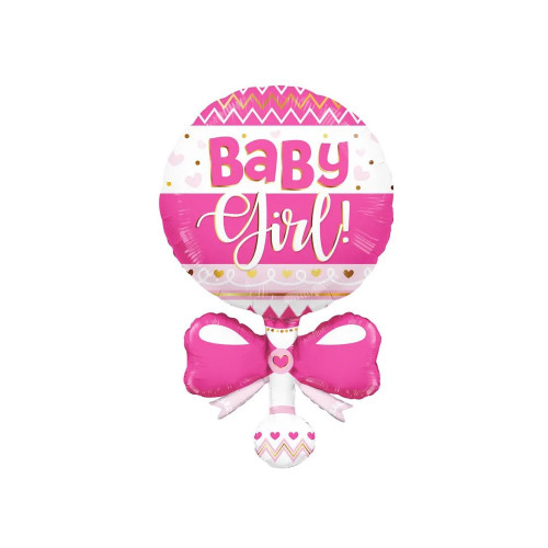 Baby Rattle Shape Pink Balloon - 36 inch