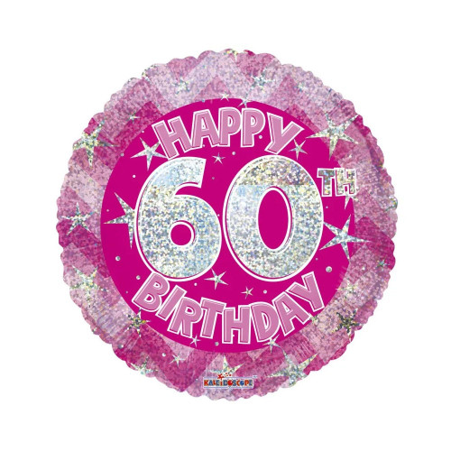 Pink Holographic Happy 60th Birthday Balloon - 18 inch