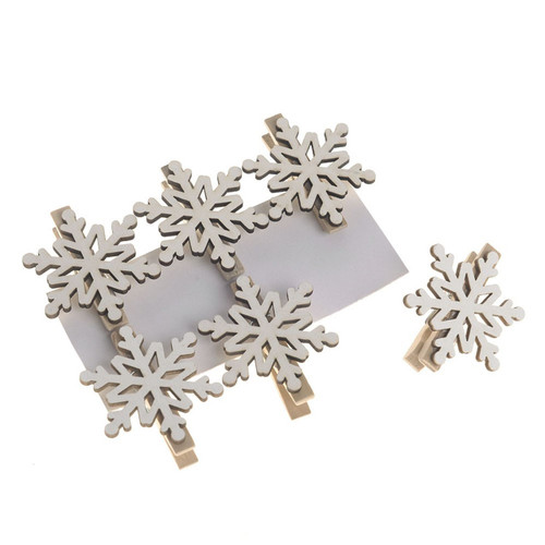 Set of 6 Wooden Snowflake Clips