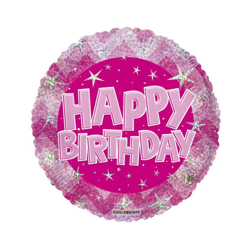 Pink Holographic Happy Birthday Balloon - 18 inch