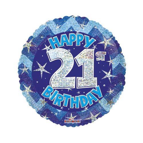 Blue Holographic Happy 21st Birthday Balloon - 18 inch