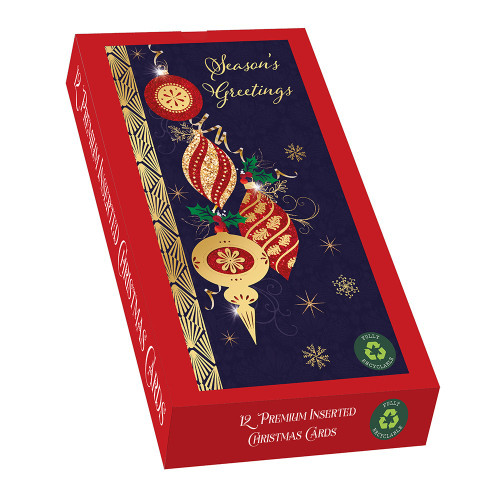 12 Slim Premium Cards Boxed - Seasonal Baubles