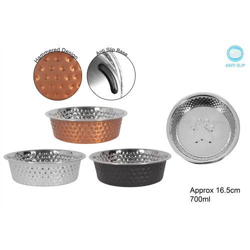 Hammered Stainless Steel Pet Bowl 16.5Cm