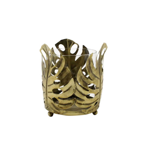 Gold Philo Leaf Candleholder - 14cm