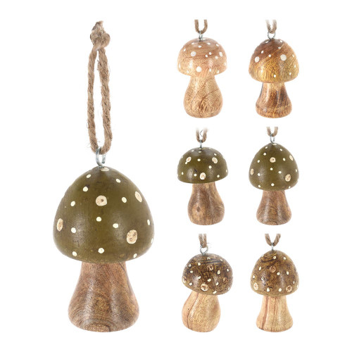 Wooden Mushroom Hanging Decoration 6 Assorted 7x5cm