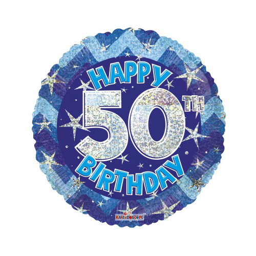 Blue Holographic Happy 50th Birthday Balloon - 18 inch