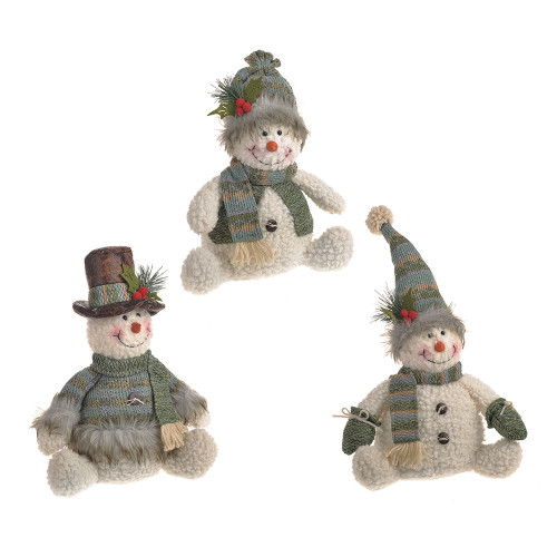 Snowman Sitting Green 3Ast 28Cm