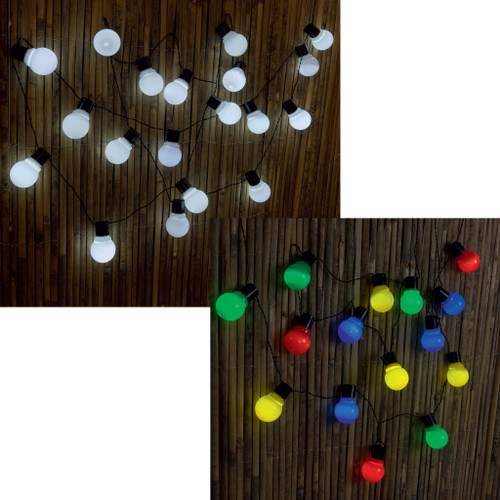 20 Solar Bulb String Lights 4.8m 2 functions, 2 Asst White & Multi