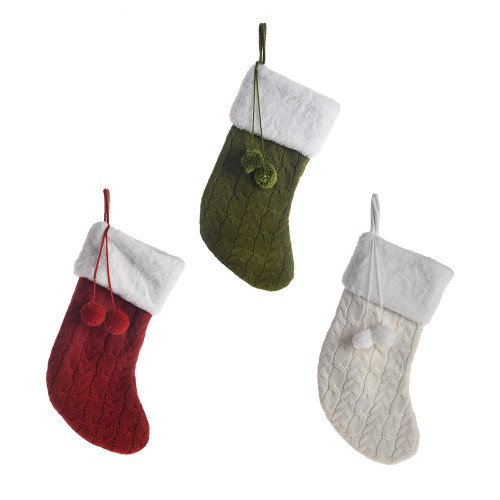 Stocking Wool Red Green Cream 3Ast 44Cm