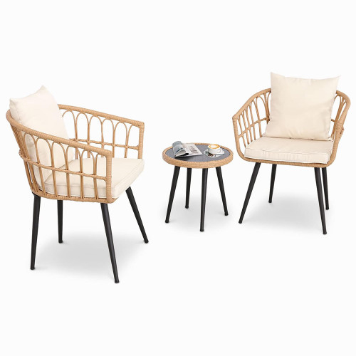 3 Pce Contemporay Coffee Set Cream Chair:67x66x65cm Table:50x50x42cm