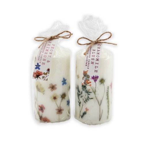 6X12Cm Pillar Candle With Flowers