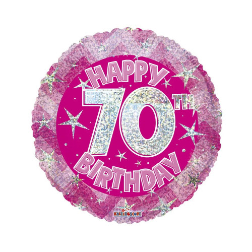 Pink Holographic Happy 70th Birthday Balloon - 18 inch