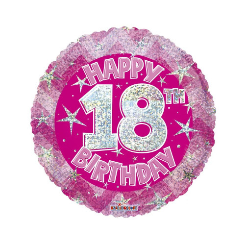 Pink Holographic Happy 18th Birthday Balloon - 18 inch