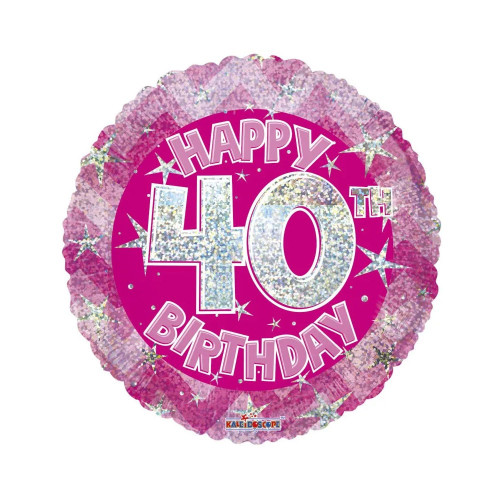 Pink Holographic Happy 40th Birthday Balloon - 18 inch