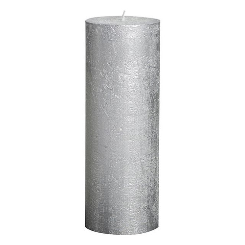 Rustic Pillar Candle Metallic Silver 19 cm