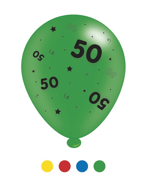 Age 50 Unisex Birthday Latex Balloons pk of 8 (1/48)