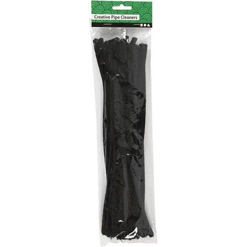 Pipe Cleaners, black, L: 30 cm, thickness 9 mm, 25 pc/ 1 pack