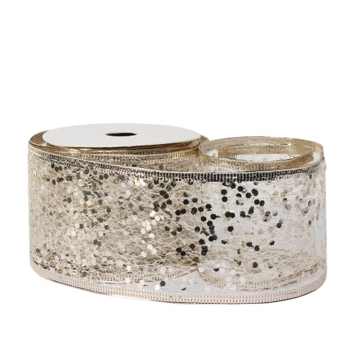 Glitter mesh ribbon 63mm x 10 yards CHAMPAGNE
