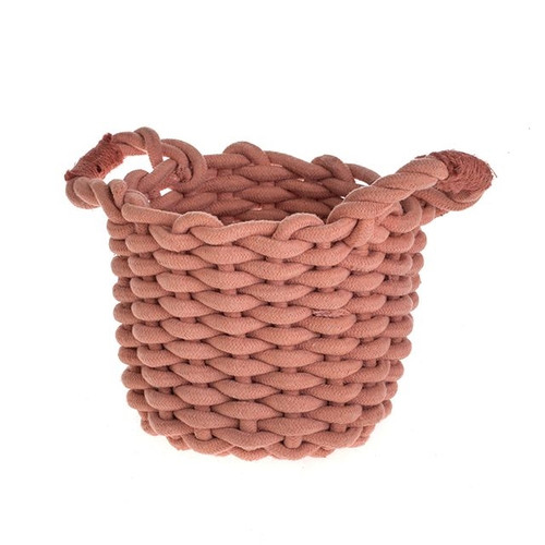Rose Chunky Knit Storage Basket Pink 16Cm
